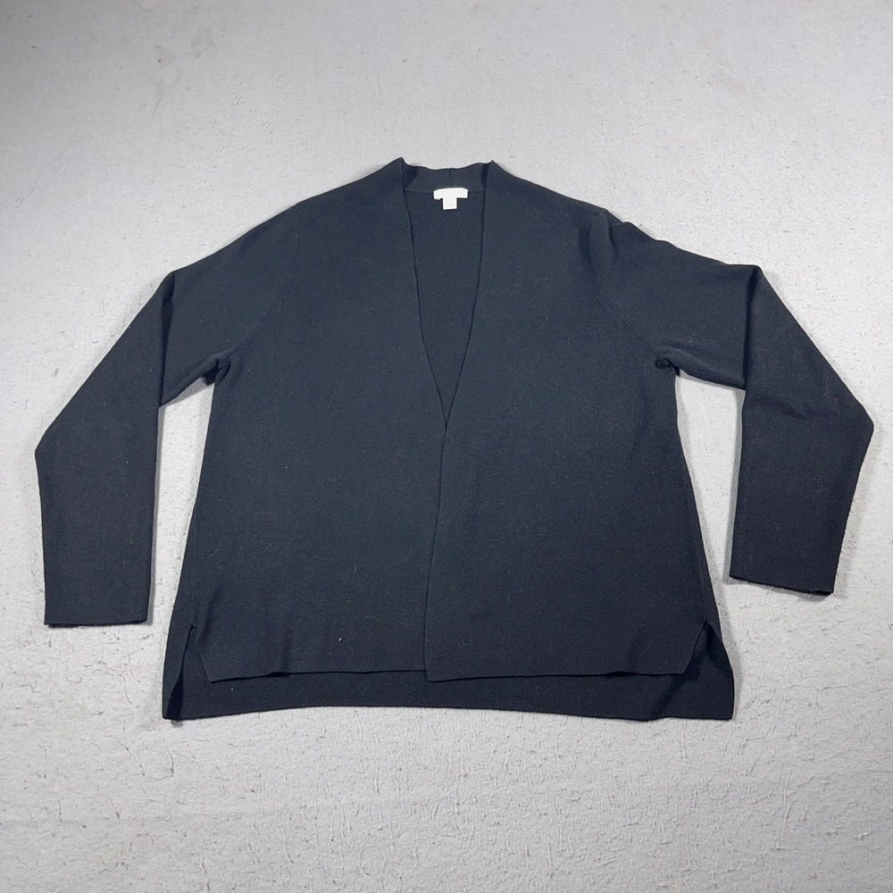 J.Jill Cardigan Women Medium‎ Black Open Front Wool Blend Lightweight Sweater